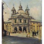 Eulogio Rosas (1931- ) Spanish. A Religious Building, with Figures in the foreground, Oil on