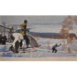 Mikhail Grigorievitch Roiter (1916-1993) Russian. Figures Skiing, Gouache, Signed and Dated '91 in