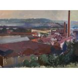 Denis William Reed (1917-1979) British. A View from the Rooftops of Industrial Buildings, Mixed