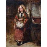 Attributed to James John Hill (1811-1882) British. A Serving Girl standing in a Barn, Oil on