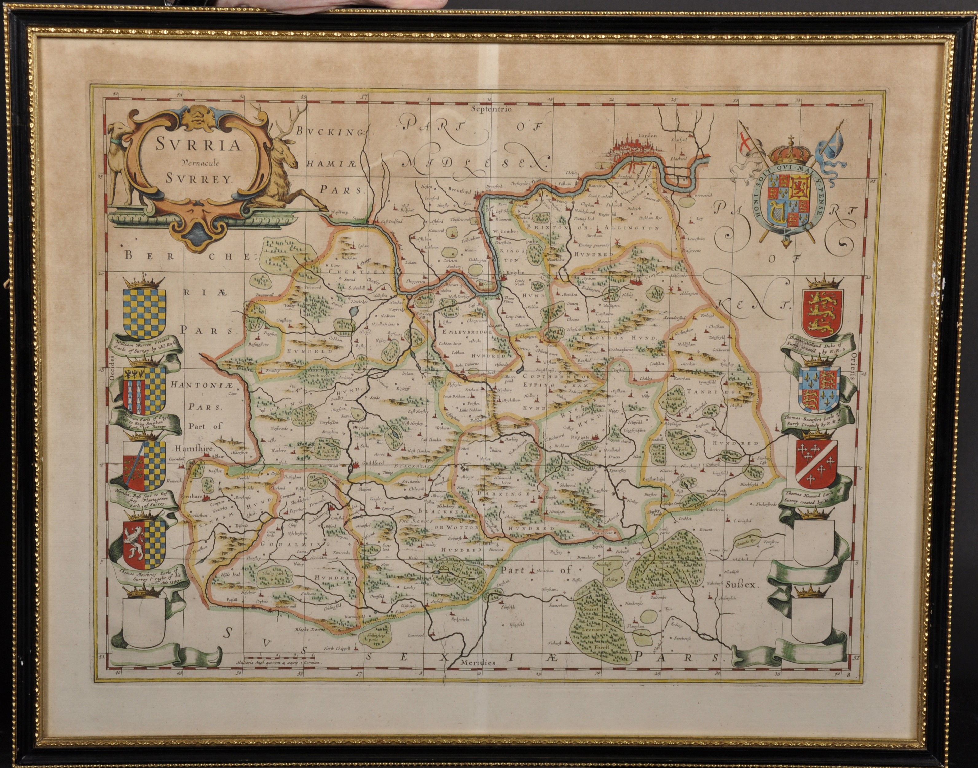 18th Century English School. "Surrey", Map, 15" x 19.5". - Image 2 of 5