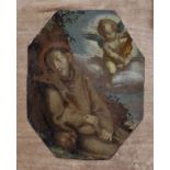 17th Century Italian School. Saint Jerome, Oil on Copper, Octagonal, 4" x 3.25".