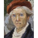 Denis William Reed (1917-1979) British. Portrait of an Elderly Lady, wearing a Red Hat, Oil on