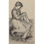 Denis William Reed (1917-1979) British. Study of a Seated Lady Sewing, Charcoal, Signed in Pencil,