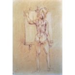 Franco Matania (1922-2006) Italian. Figure Study of a Naked Woman at an Easel, Crayon, Unframed,