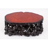 A GOOD QUALITY 19TH CENTURY CHINESE HARDWOOD & INSET BURR WALNUT STAND, carved in a natural way, the