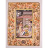 A VERY FINE 19TH CENTURY INDIAN MINIATURE MUGHAL ART HAND PAINTED PICTURE, the picture depicting the