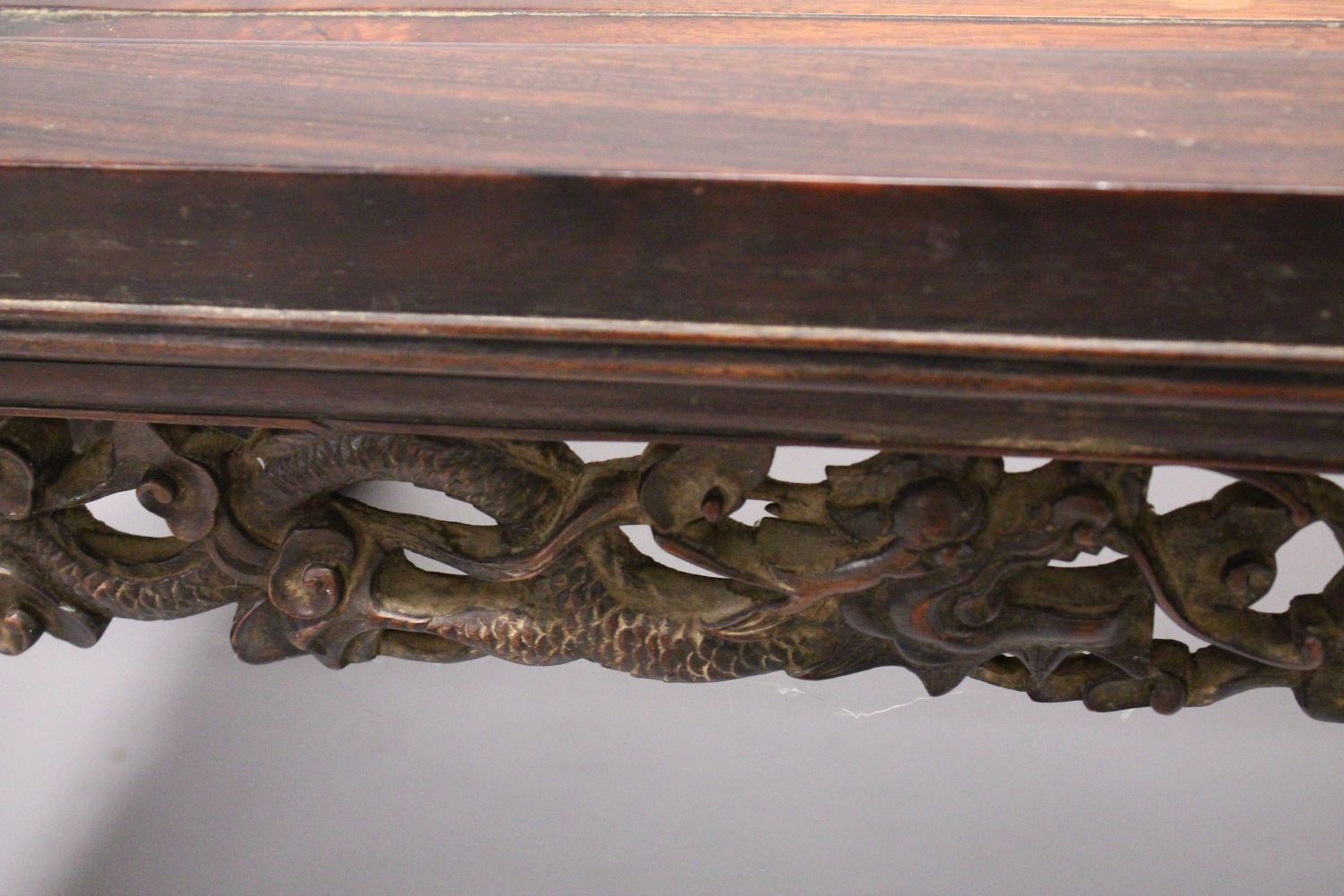 A 19TH CENTURY CHINESE HARDWOOD / PADOUK COFFEE / OPIUM TABLE, feet of scrolling form, the apron - Image 5 of 9