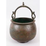 A GOOD 12TH CENTURY PERSIAN BRONZE CARVED HOLOUSTON BUCKET / CAULDRON, the body of the vessel carved