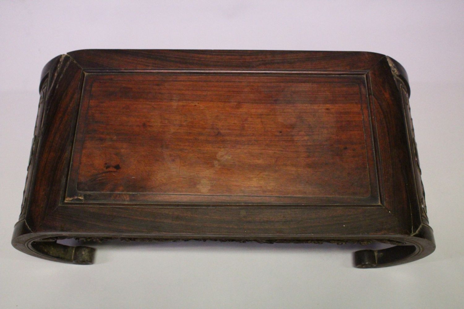 A 19TH CENTURY CHINESE HARDWOOD / PADOUK COFFEE / OPIUM TABLE, feet of scrolling form, the apron - Image 9 of 9