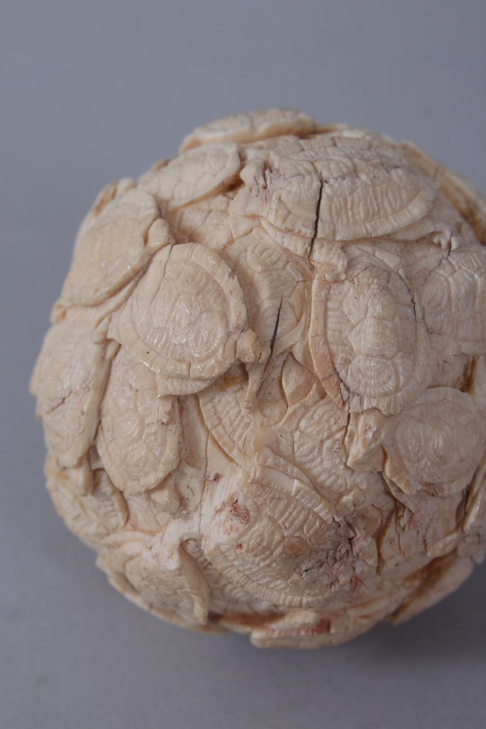 A GOOD JAPANESE MEIJI PERIOD CARVED IVORY TERRAPIN CARVED BALL / OKIMONO , the okimono carved in - Image 4 of 5