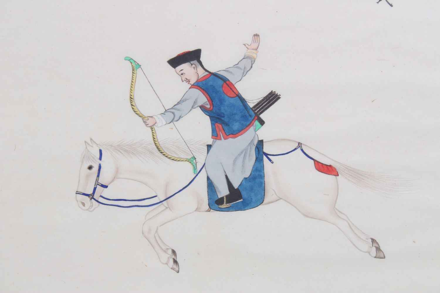 TWO 19TH CENTURY CHINESE PAINTINGS ON PAPER - HORSES & ACTORS, the pictures depicting a figure on - Image 7 of 9