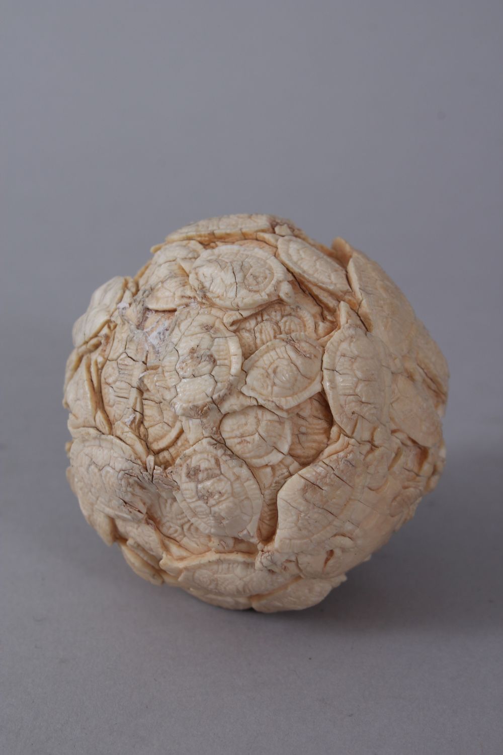 A GOOD JAPANESE MEIJI PERIOD CARVED IVORY TERRAPIN CARVED BALL / OKIMONO , the okimono carved in - Image 2 of 5