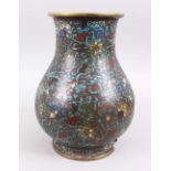 A GOOD EARLY? CHINESE CLOISONNE VASE, the body with formal floral decoration, possibly Ming dynasty,