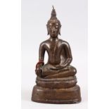 A GOOD EARLY BRONZE THAI BUDDHA / DEITY, in a seated position in meditation, possibly 17th / 18th