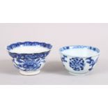 TWO CHINESE EARLY 18TH C KANGXI PERIOD BLUE & WHITE PORCELAIN TEA BOWLS, Both decorated with