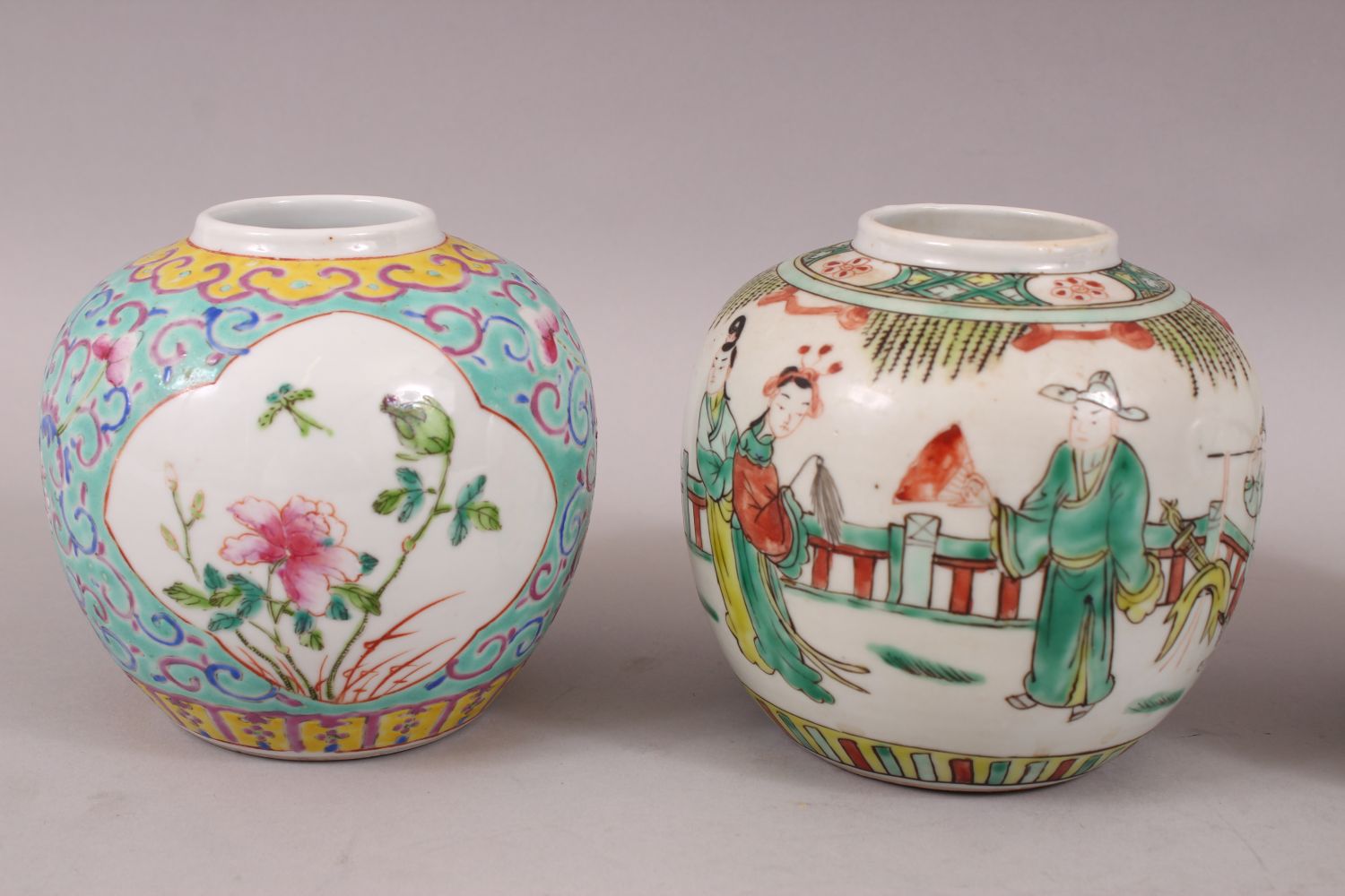 FOUR 19TH / 20TH CENTURY CHINESE FAMILLE ROSE PORCELAIN GINGER JARS, each decorated with scenes of - Image 2 of 7