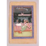 A GOOD 19TH CENTURY INDIAN MINIATURE MUGHAL ART HAND PAINTED PICTURE, the picture depicting the