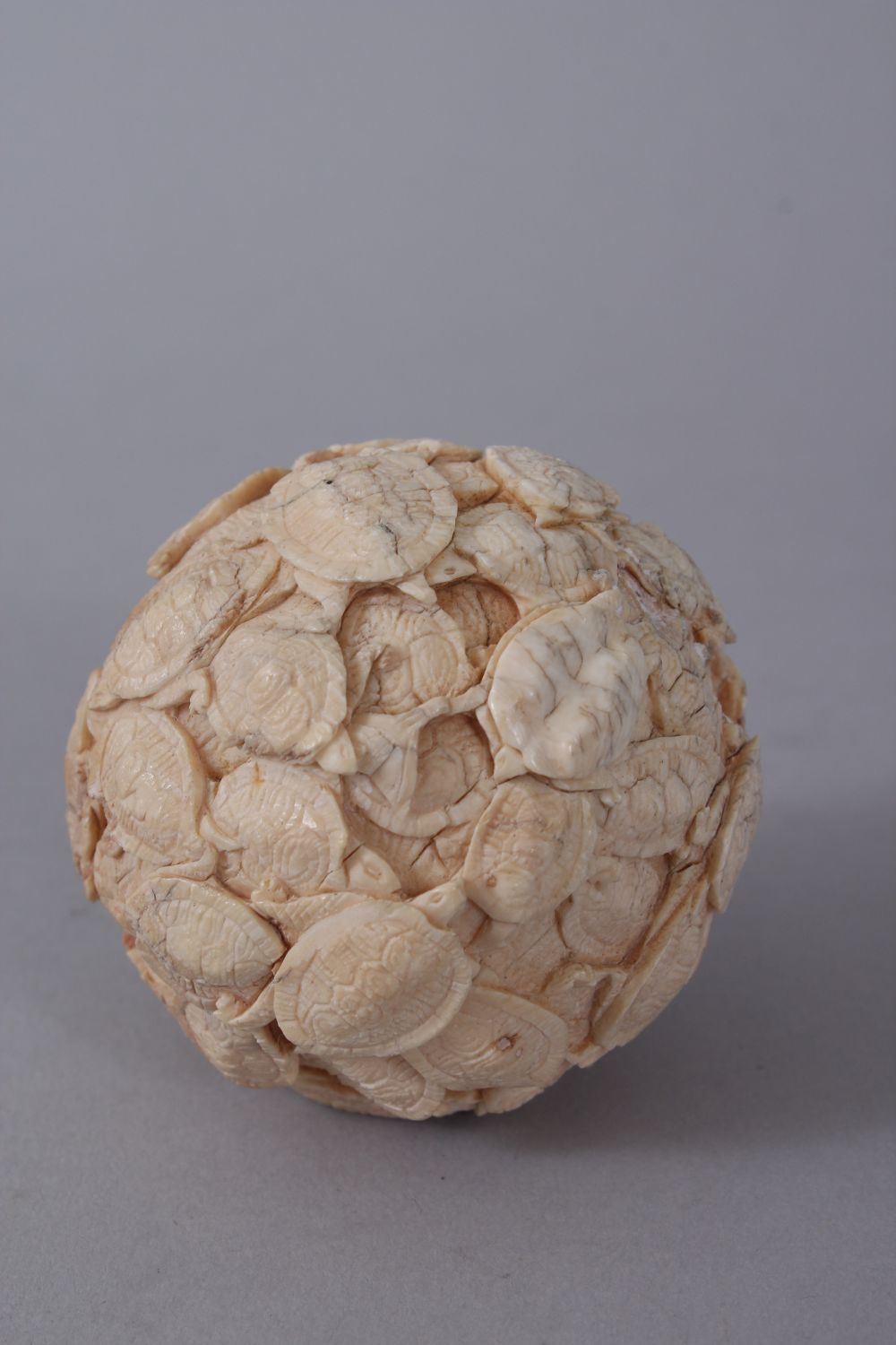 A GOOD JAPANESE MEIJI PERIOD CARVED IVORY TERRAPIN CARVED BALL / OKIMONO , the okimono carved in - Image 3 of 5