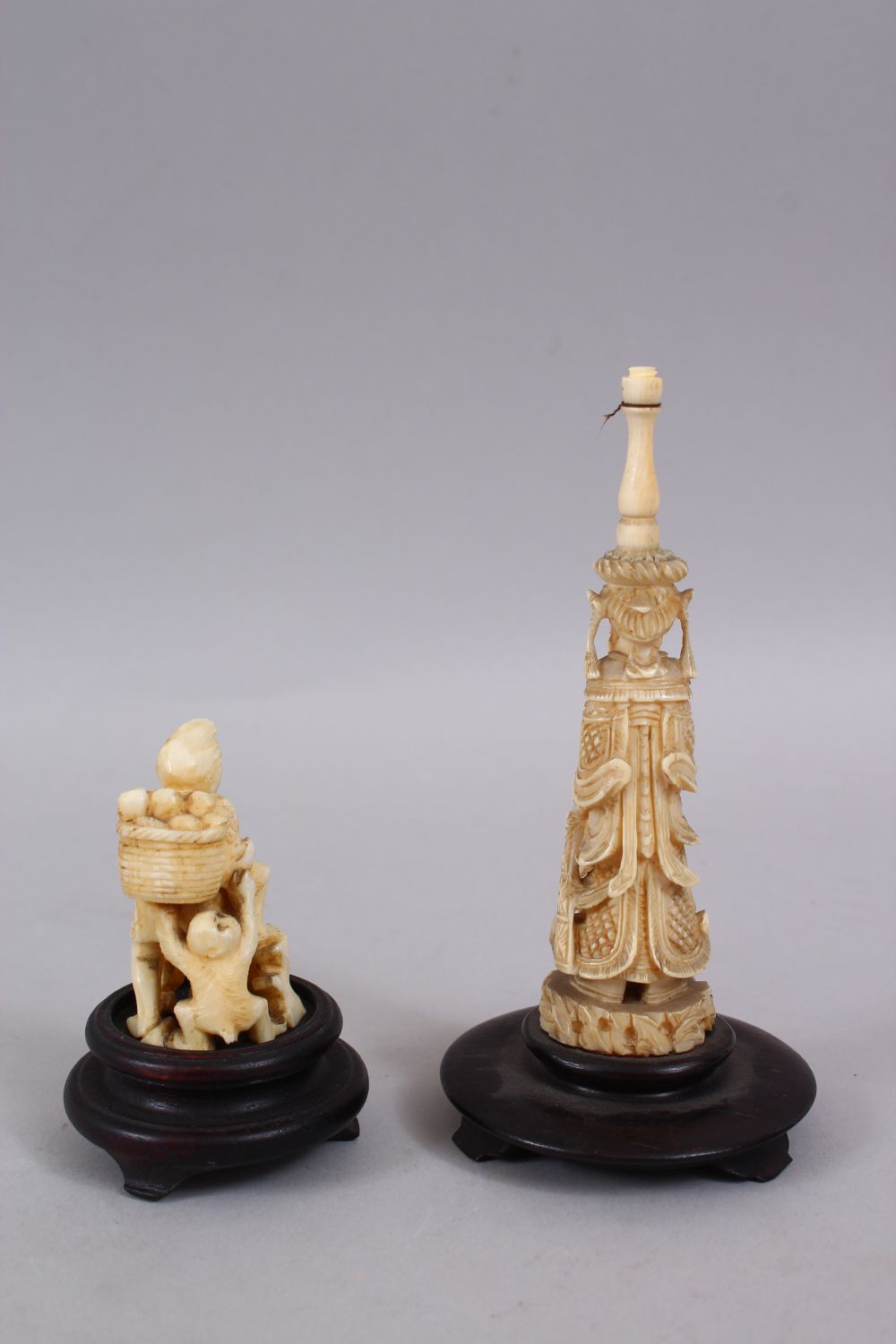 TWO 19TH CENTURY CHINESE / JAPANESE CARVED IVORY FIGURES / NETSUKE, one depicting a sage with a long - Image 2 of 2