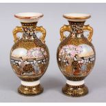 A SMALL PAIR OF JAPANESE MEIJI PERIOD SATSUMA VASES, both decorated in a similar way, with two