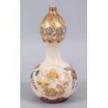 A JAPANESE MEIJI PERIOD IMPERIAL SATSUMA DOUBLE GOURD VASE, the body with decoration depicting