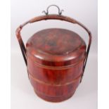 A GOOD CHINESE WOODE & LACQUER TWO TIER WEDDING BASKET, the lid with lacquered decoration to