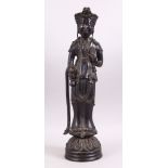 A GOOD 18TH / 19TH CENTURY INDIAN BONZE FIGURE OF A BUDDHA / DEITY, stood on a lotus formed base,