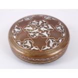 A 19TH / 20TH CENTURY CAIROWARE BRONZE INLAID BOX & COVER, the box inlaid with copper and silver ,