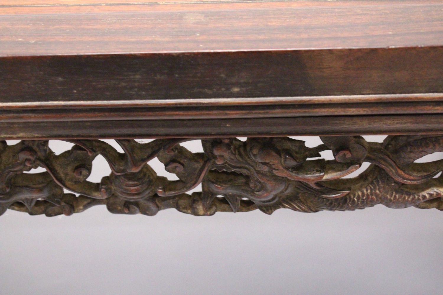 A 19TH CENTURY CHINESE HARDWOOD / PADOUK COFFEE / OPIUM TABLE, feet of scrolling form, the apron - Image 4 of 9