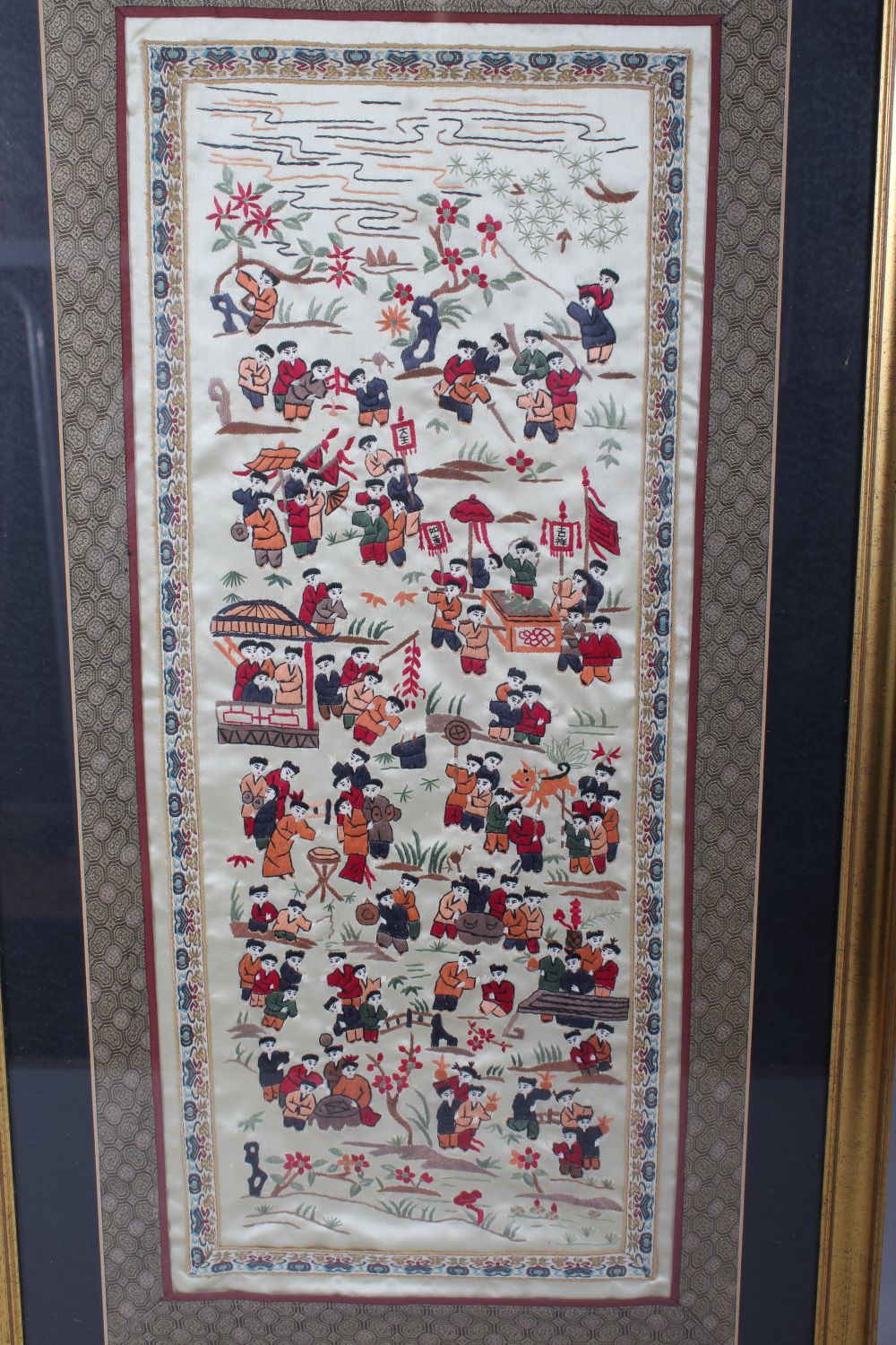 A LATE 19TH / EARLY 20TH CENTURY CHINESE EMBROIDERED SILK OF BOYS, the framed silk work depicting - Image 2 of 7
