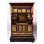 A GOOD JAPANESE MEIJI PERIOD GOLD LACQUER & SHIBAYAMA SHODANA CABINET, with fourteen gold lacquer