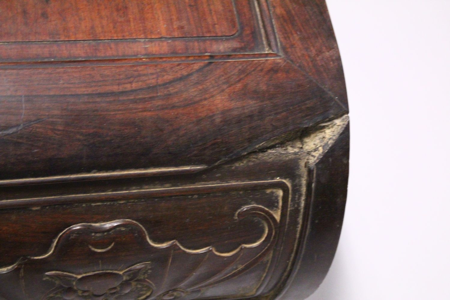 A 19TH CENTURY CHINESE HARDWOOD / PADOUK COFFEE / OPIUM TABLE, feet of scrolling form, the apron - Image 8 of 9