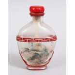 A 19TH / 20TH CENTURY CHINESE REVERSE PAINTED GLASS SNUFF BOTTLE, decorated with scenes of