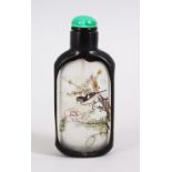 A 19TH / 20TH CENTURY CHINESE REVERSE PAINTED GLASS SNUFF BOTTLE, With painted scenes of bird