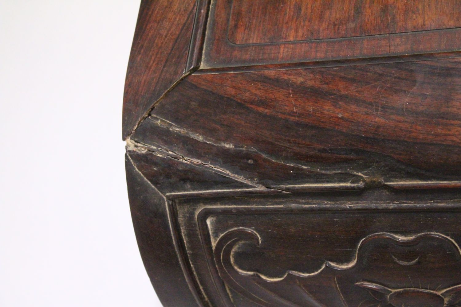 A 19TH CENTURY CHINESE HARDWOOD / PADOUK COFFEE / OPIUM TABLE, feet of scrolling form, the apron - Image 7 of 9