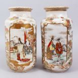 A GOOD PAIR OF JAPANESE MEIJI PERIOD SATSUMA EARTHENARE VASES, the body's of the vases with two main
