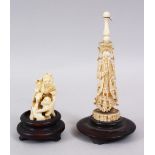 TWO 19TH CENTURY CHINESE / JAPANESE CARVED IVORY FIGURES / NETSUKE, one depicting a sage with a long
