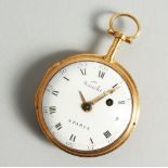 A SUPERB FRENCH 18CT GOLD AND ENAMEL VERGE POCKET WATCH by VAUCHEZ A PARIS, No. 2531, with white