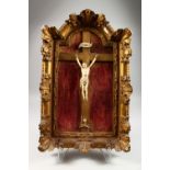 AN 18TH CENTURY IVORY CORPUS CHRISTI, on a gilt wood frame. Frame: 23ins x 15ins.