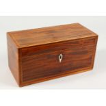 A 19TH CENTURY MAHOGANY RECTANGULAR TEA CADDY. 11.5ins wide.