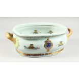 A SAMSON TYPE OVAL TWO-HANDLED ARMORIAL PLANTER. 1ft 4ins long.