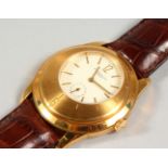 A HEAVY 18CT YELLOW GOLD DUNHILL OPEN BACK WRISTWATCH. Dunhill Ltd, London, with leather strap No.