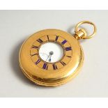 AN 18CT GOLD AND ENAMEL HALF HUNTER POCKET WATCH by BENNETT, 64 & 65 Cheapside, London. No. 9710,