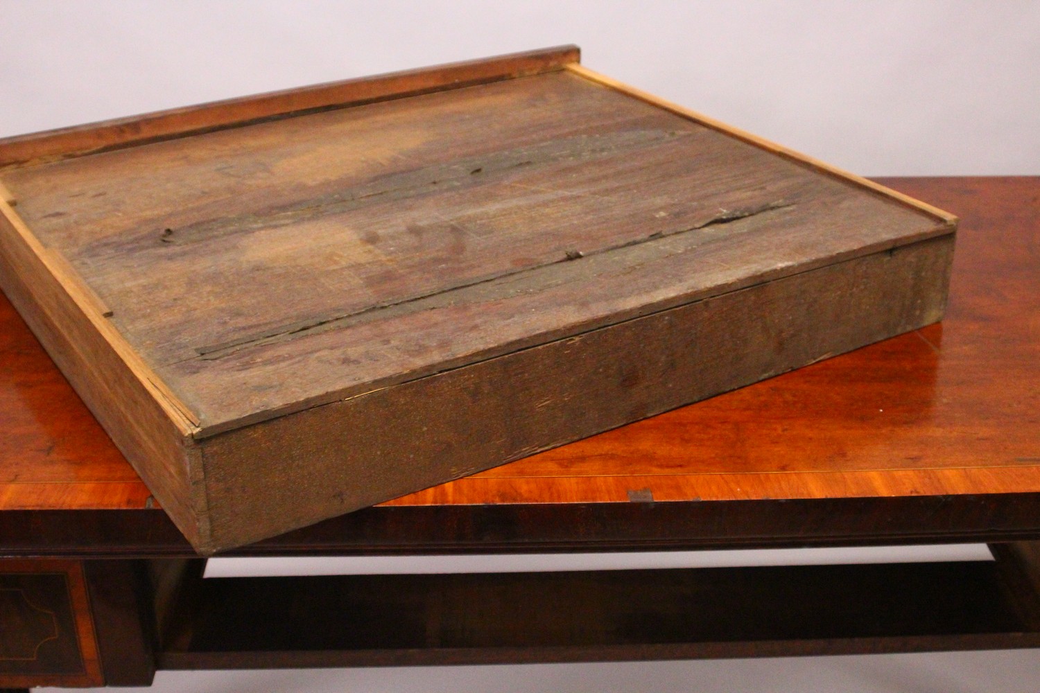 A 19TH CENTURY MAHOGANY AND SATINWOOD BANDED SERVING TABLE, with three frieze drawers having lion - Image 6 of 8