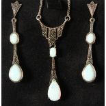 A SILVER GILSON OPAL NECKLACE and DROP EARRINGS.