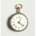 A GOOD 18TH CENTURY FRENCH WHITE GOLD FOB WATCH by Jean Marchand, No.19067, with white dial, black