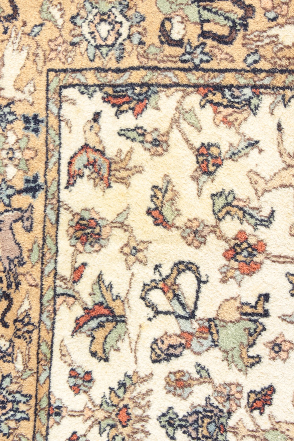 A GOOD INDIAN WOOL RUG with hunting scenes on a white background. 6ft 4ins x 4ft. - Image 2 of 11