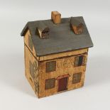 A PAINTED HOUSE TEA CADDY. 6.25ins wide.
