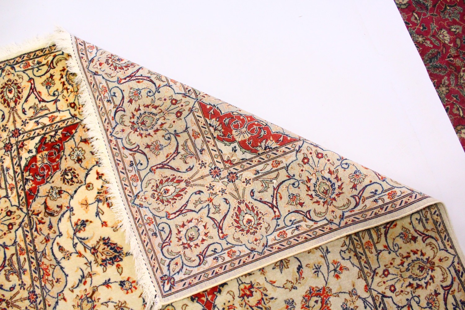 A PAIR OF PERSIAN TABRIZ CARPETS, beige ground with a central medallion and floral decoration ( - Image 27 of 28